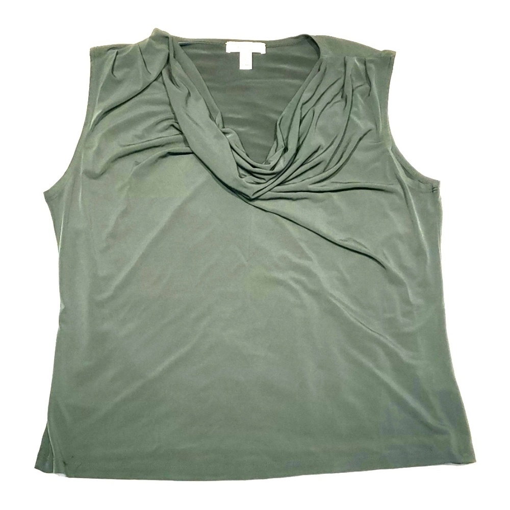 Dressbarn Green Sleeveless, Drape-Neck Shell (XL)